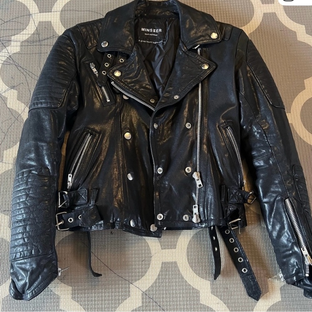 Minszer real Black Leather Jacket